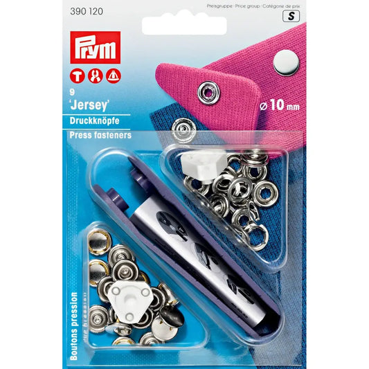 Metāla spiedpogas "Jersey" ar instrumentu trikotāžai, sudraba 10mm, 9 gab.