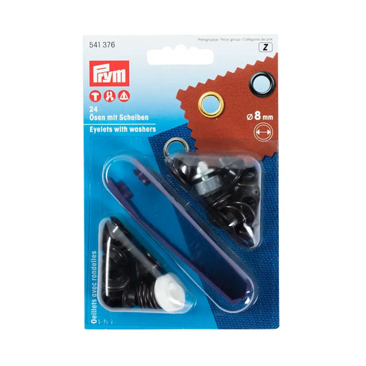 Rings with back plate and tool 24 pcs 8mm /black