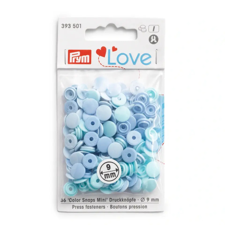 Plastmasas spiedpogas Color Snaps Mini - gaiši zilās nokrāsās - Ø9 mm - 36 gab /Prym Love