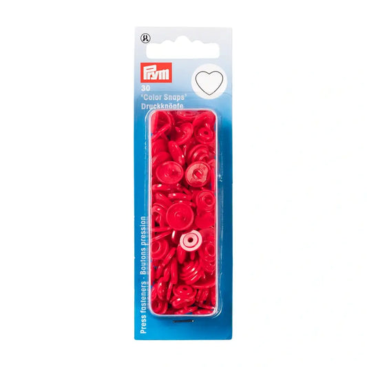 Plastic snap buttons - Hearts - Red ~12mm, 30 pcs