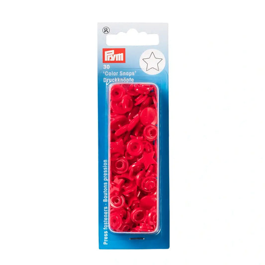 Plastic snap buttons - Stars - Red ~12mm, 30 pcs