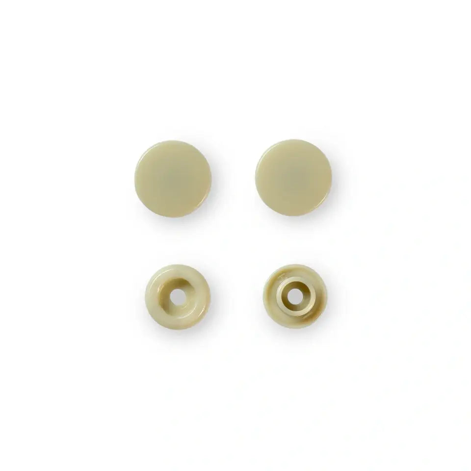 Plastmasas spiedpogas - Apaļas - Bēšas - Ø12.4 mm - 30 gab