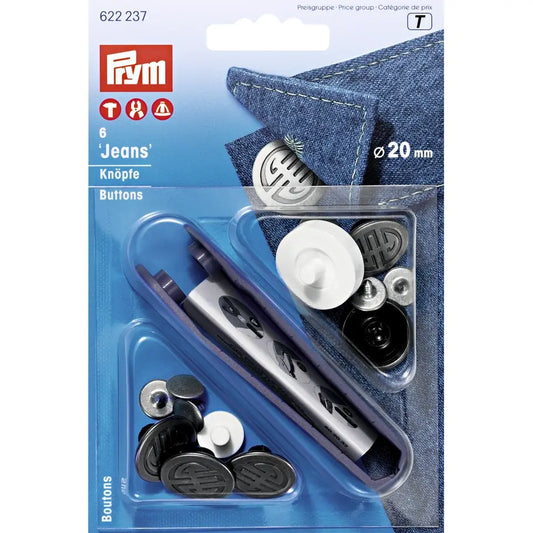 Jeans buttons with tool, jeans 20 mm, 6 pcs - dark silver