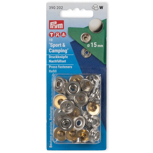 Sport & Camping Snap buttons 15mm - 10 pcs - silver - refill set