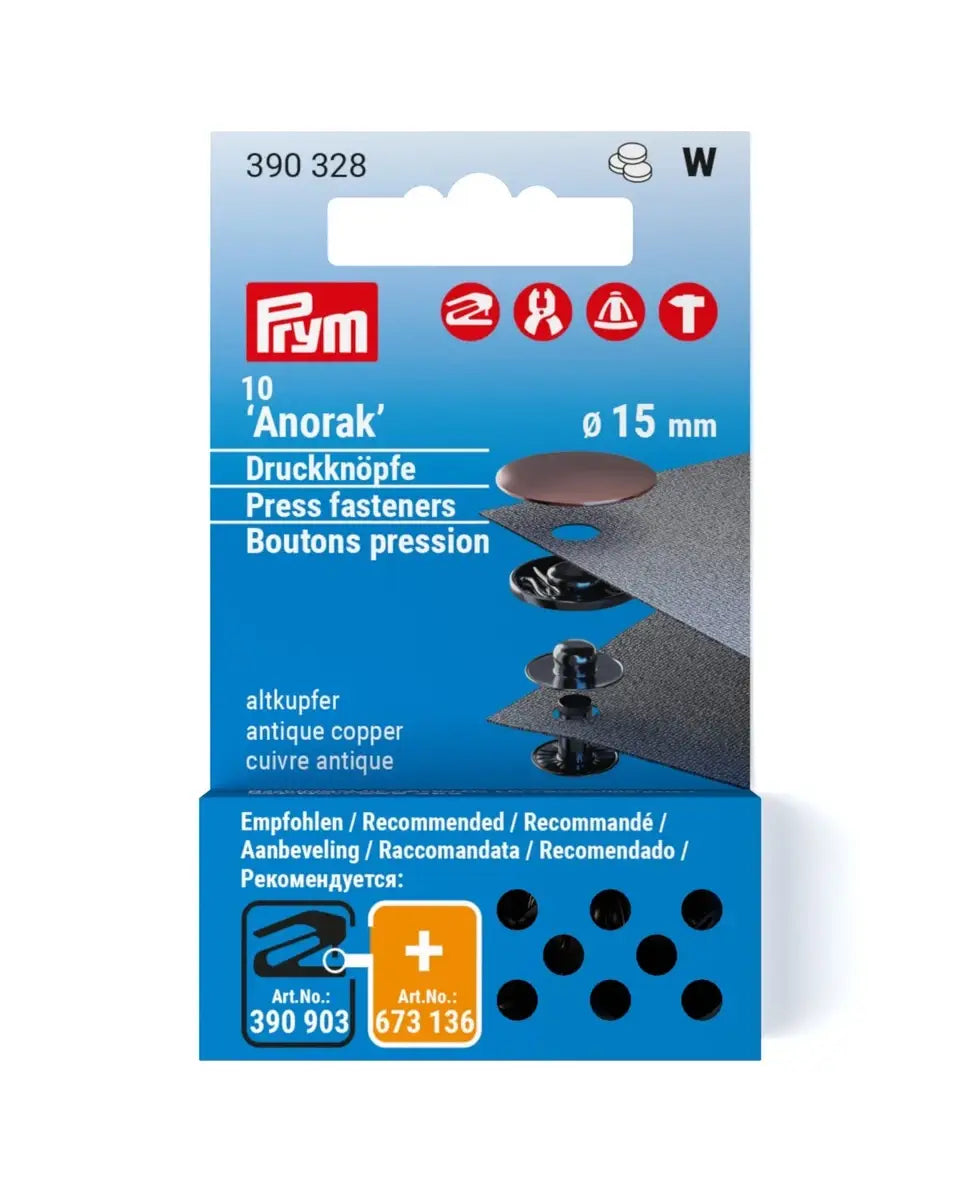 Trukknööbid "Anorak" ülerõivastele, 15 mm, 10 tk - vana vask - täitekomplekt