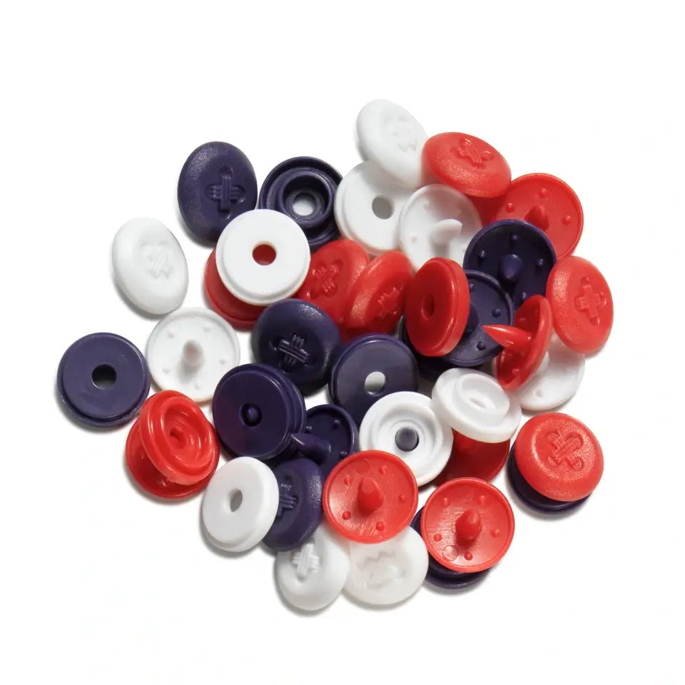 Plastic snaps Color Snaps Mini "Button" - red/white/dark blue - Ø9 mm - 36 pcs /Prym Love