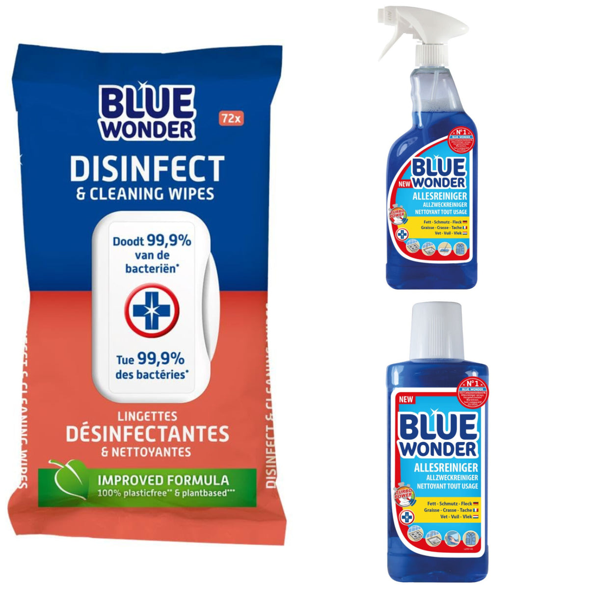 BLUE WONDER cleaning set: Wet wipes + Universal cleaner SPRAY + CONCENTRATE