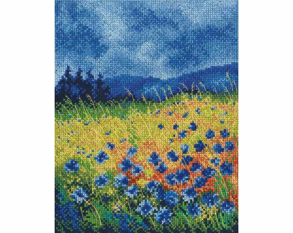 Sky blue cornflowers - embroidery kit /RTO/ 18 x 22 cm