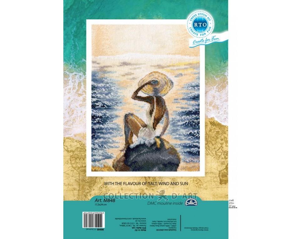 With the aroma of salt, wind and sun. Girl and the sea - embroidery kit /RTO/ 24 x 17.5 cm