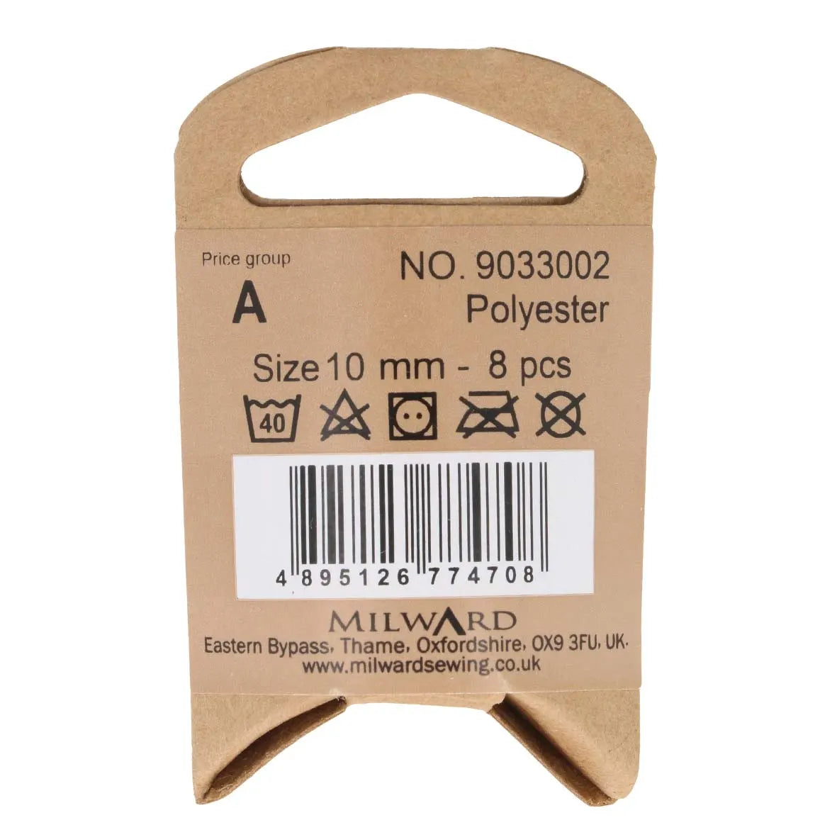 Baltas pogas Ø10mm 8 gab. /Milward/ 2 caurumi