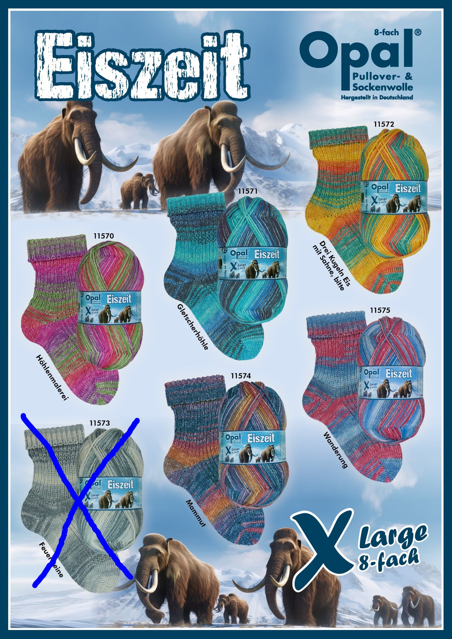 OPAL 8-ply XLarge EISZEIT /color selection set / 5 x 150g/ LIMITED EDITION!