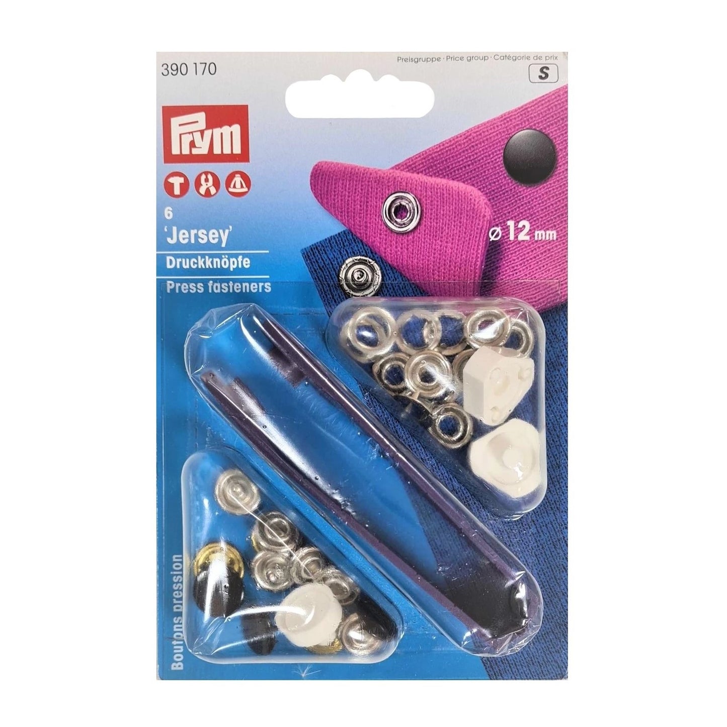 Metal snaps "Jersey" with tool for knitwear, black 12mm, 6 pcs