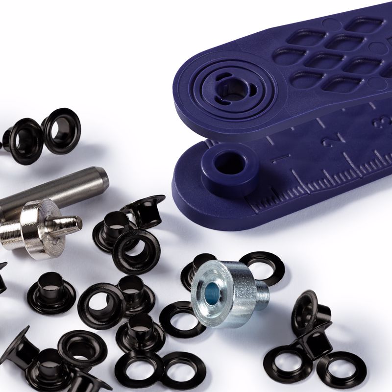 Rings with back plate and tool, 40 pcs. 5mm, black / Prym