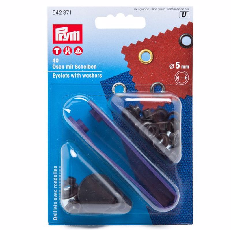 Rings with back plate and tool, 40 pcs. 5mm, black / Prym