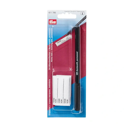 Black permanent pen with 24 clothing tags /Prym