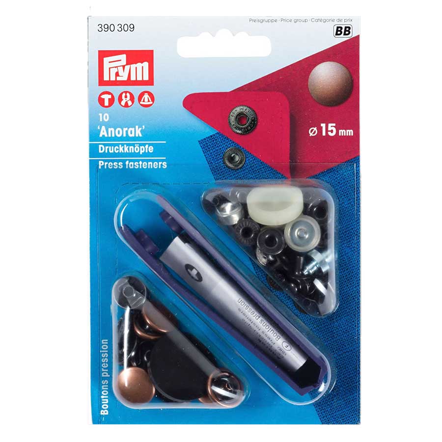 Pogas "Anorak" ar instrumentu, virsdrēbēm, 15 mm, 10 gab - vecais varš