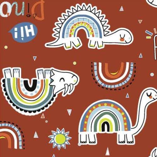 Kokvilnas audums "Sarkanie Dinozauri" /Milpoint/ 5m garš 1,60cm plats