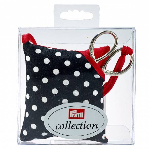 Needle pad with scissors, black and white, dotted/ Prym