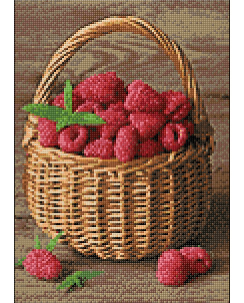 Wizardi dimantu izšūšanas komplekts "Aveņu grozs" - 27 x 38 cm