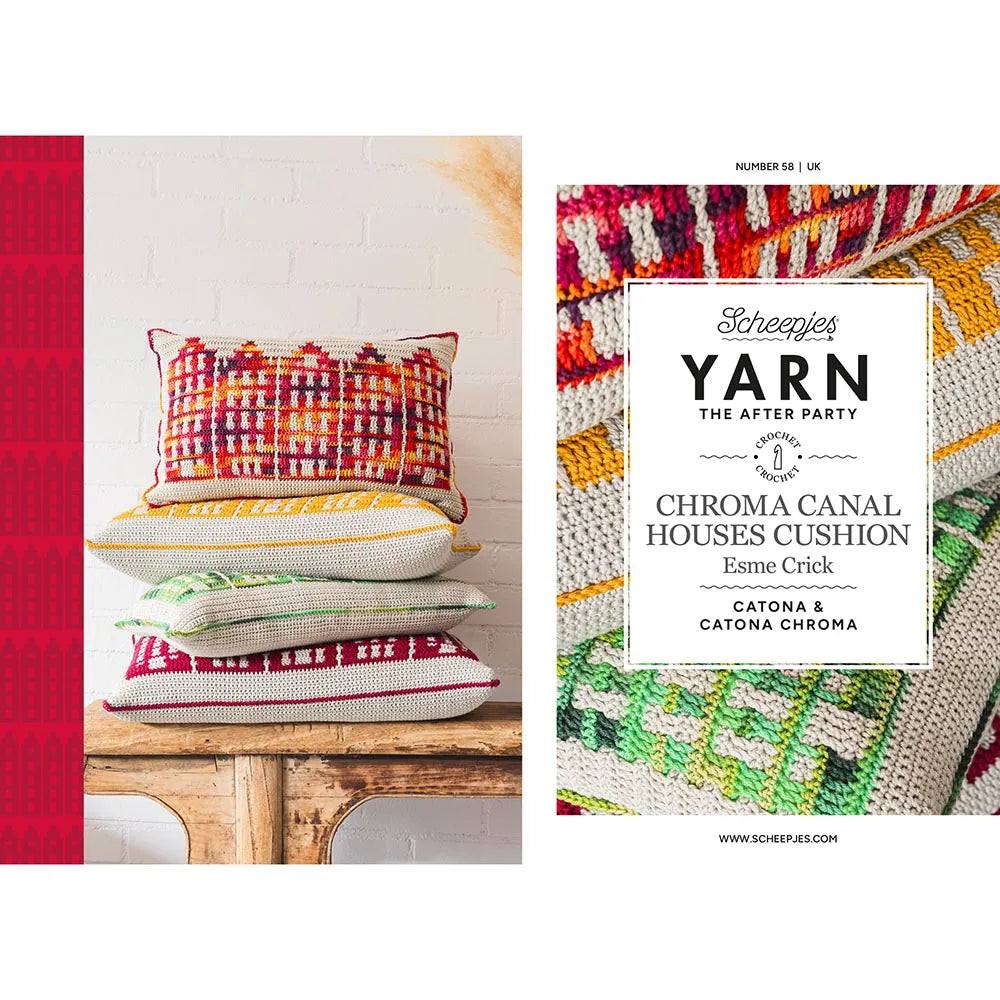 Scheepjes YARN The After Party Nr.58 - Chroma Canal Houses cushion / Esme Crick dizains / Spilvens "Kanāla mājiņas"