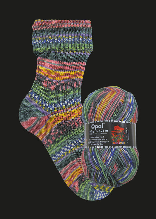 OPAL 4-strand Hundertwasser III collection 100g #3202 "Use public transport - save the city!"