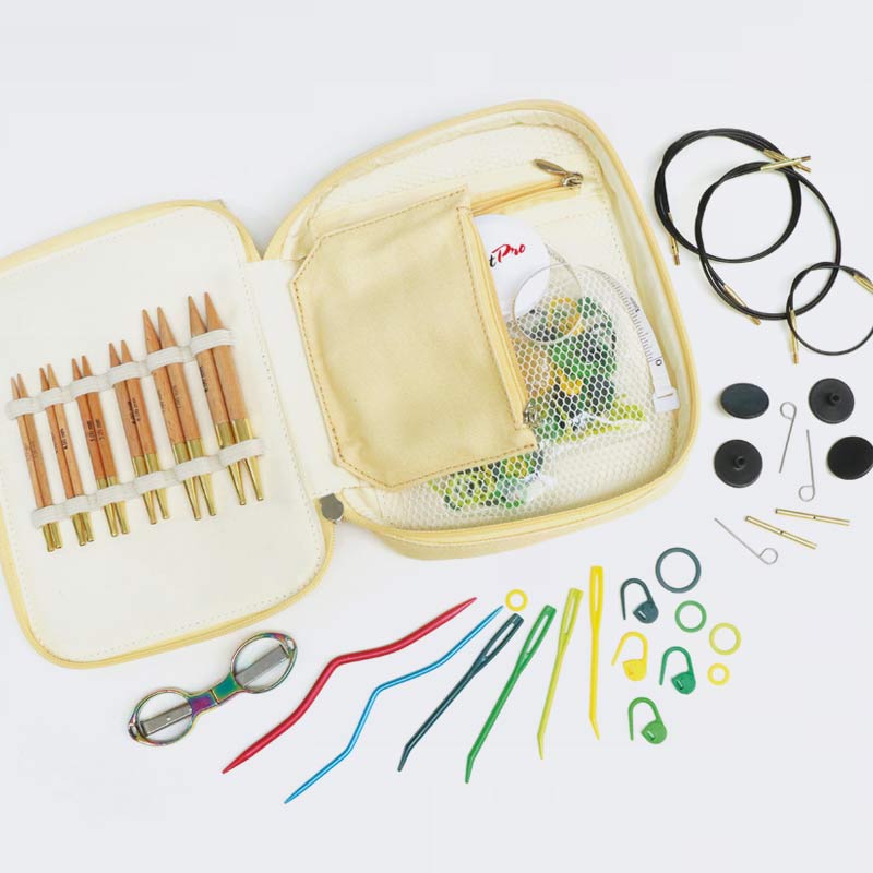 Basix Beech BEGINNER BASIX /10cm short interchangeable circular knitting needles set with cables /KnitPro/ 5 sizes