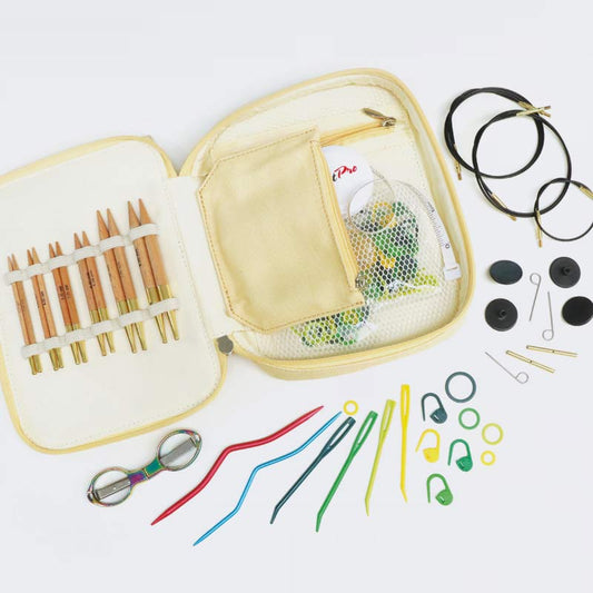 Basix Beech BEGINNER BASIX /10cm short interchangeable circular knitting needles set with cables /KnitPro/ 5 sizes