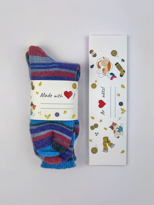 Tag for socks "Knitted with ❤️!" /LatvianCrafts/ glossy coated paper, inscription in Latvian