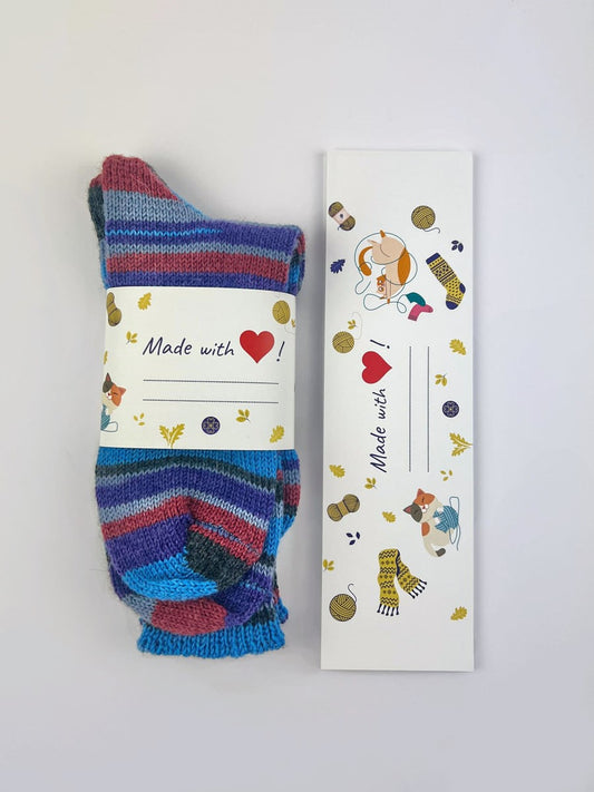 Tag for socks "Made with ❤️!" /LatvianCrafts/ glossy coated paper, inscription in English