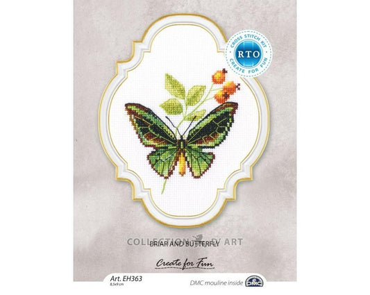 Rose hips and butterfly - embroidery kit /RTO/ 8.5x9 cm