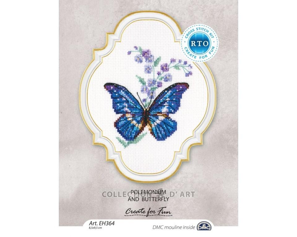 Polemonium and butterfly - embroidery kit /RTO/ 8.5x9.5 cm