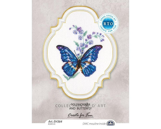 Polemonium and butterfly - embroidery kit /RTO/ 8.5x9.5 cm