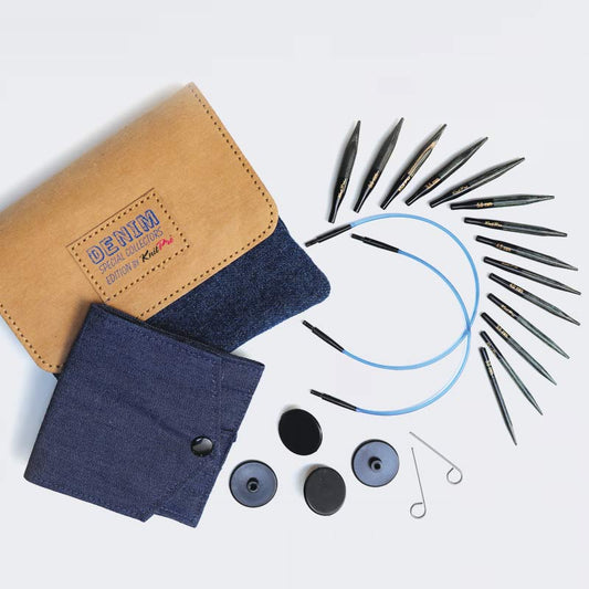 DENIM Indigo Wood MINI /5cm short interchangeable circular knitting needles set with cables /KnitPro/ 7 sizes