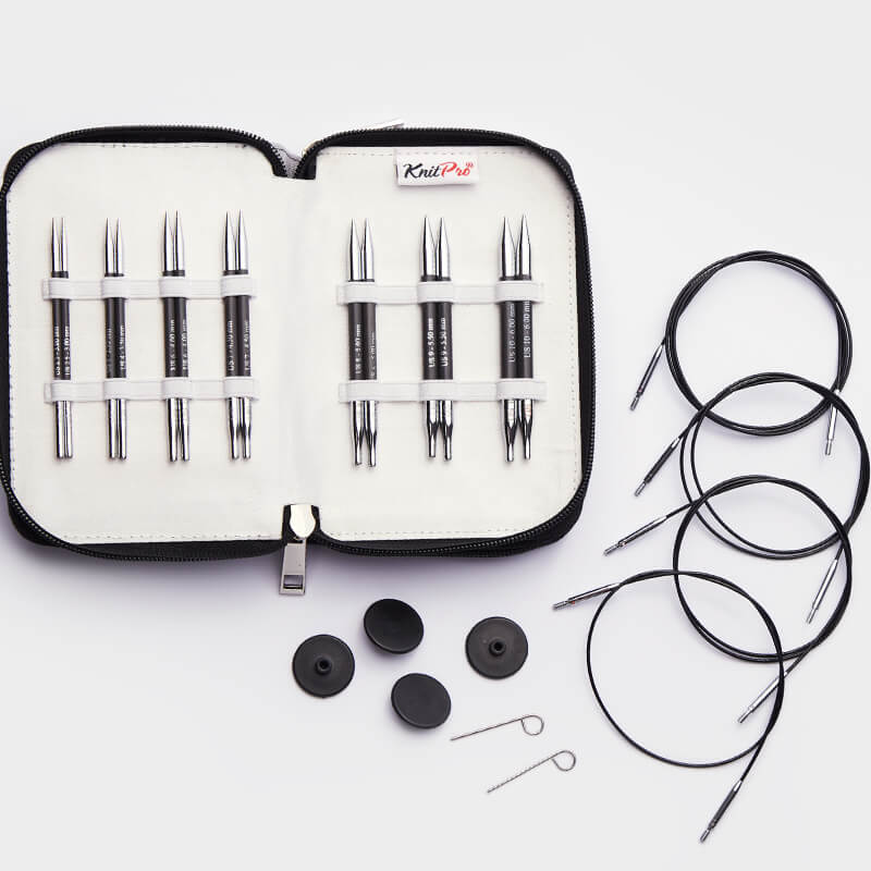 KARBONZ MIDI /10cm short interchangeable circular knitting needles set with cables /Knit Pro/ 7 sizes