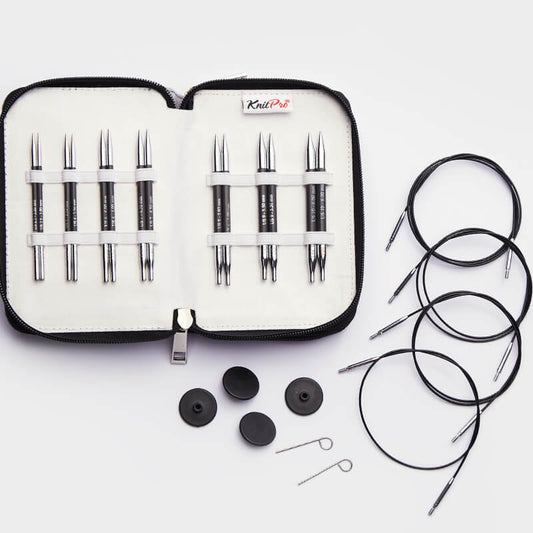 KARBONZ MIDI /10cm short interchangeable circular knitting needles set with cables /Knit Pro/ 7 sizes