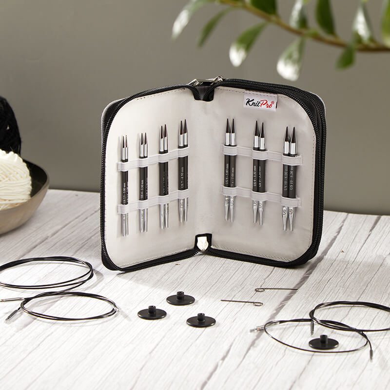 KARBONZ MIDI /10cm short interchangeable circular knitting needles set with cables /Knit Pro/ 7 sizes