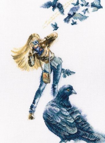 Pigeons - embroidery kit /RTO/ 19.5 x 29.5 cm