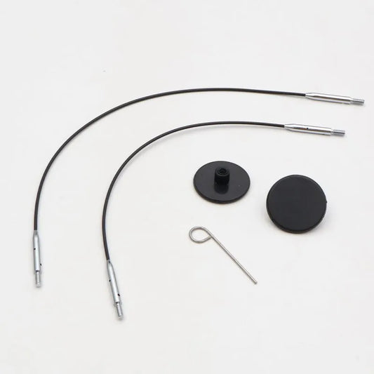 Fixed stainless steel nylon-coated knitting needle cord MINI / BLACK with silver connectors / 2 pcs. set /KnitPro