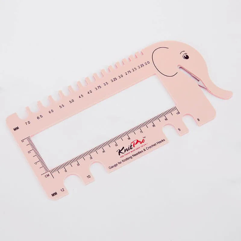 Knitting needle and crochet hook sizing chart with yarn cutter - pink /KnitPro