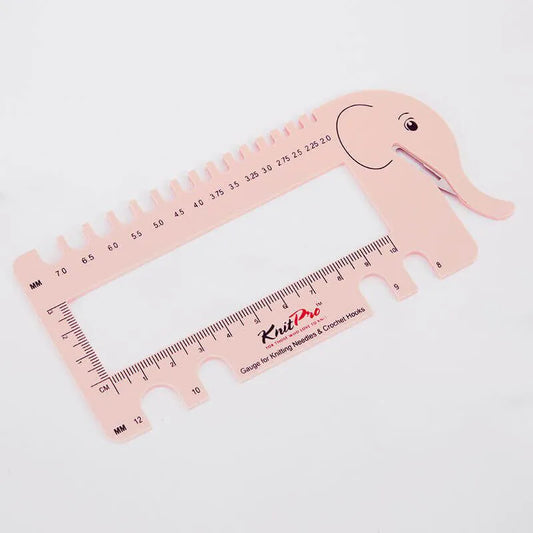Knitting needle and crochet hook sizing chart with yarn cutter - pink /KnitPro