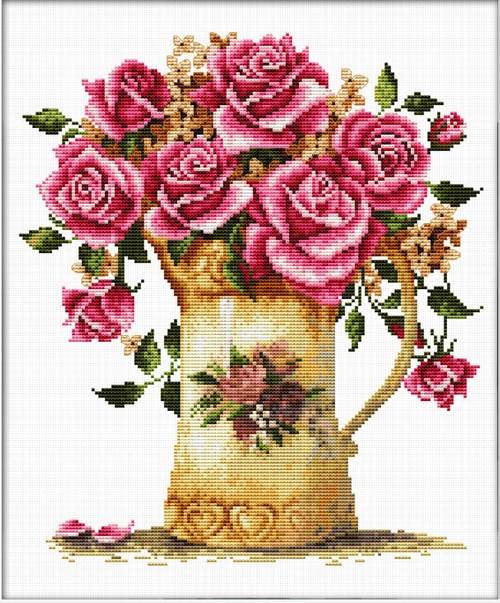 AN ANTIQUE VASE WITH FLOWERS - izšūšanas komplekts /Ladybird/ 26 x 29 cm