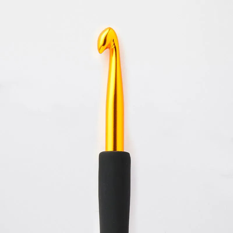 Aluminum crochet hook with black handle - gold /Knitpro/