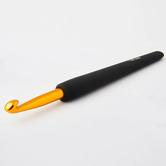 Aluminum crochet hook with black handle - gold /Knitpro/