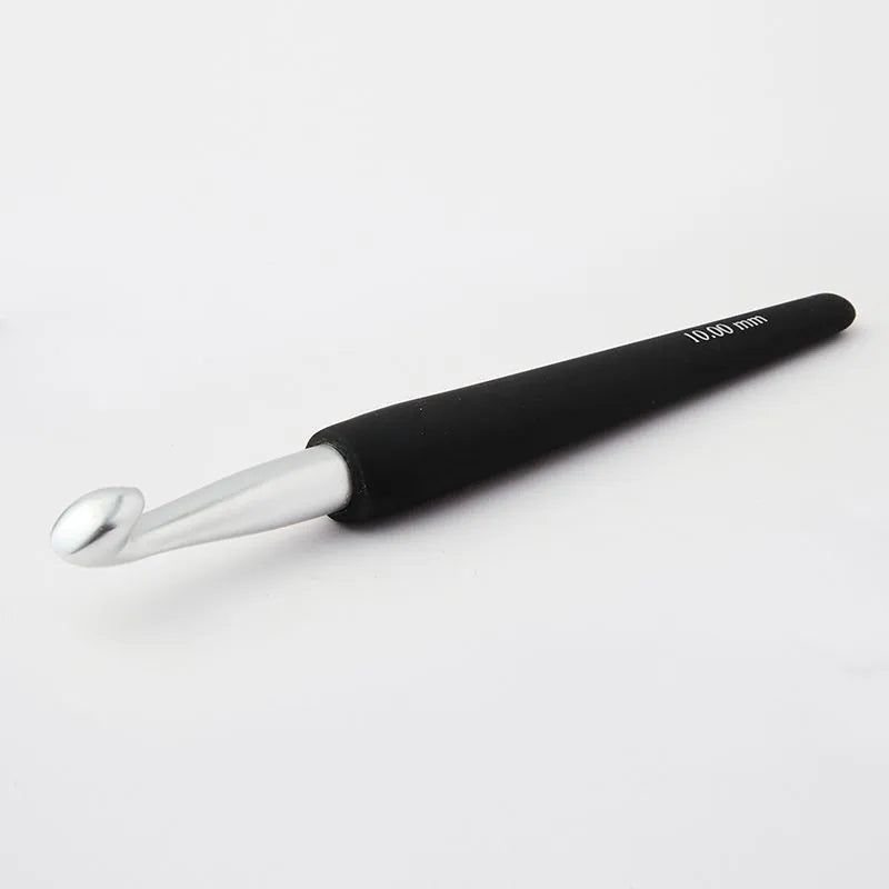 Aluminum Crochet Hook with Black Handle - Silver /Knitpro/