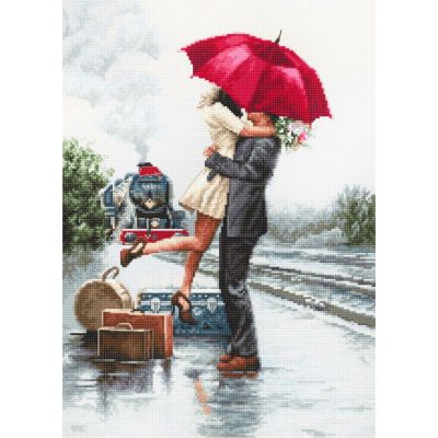 Couple in love at the train station - cross stitch kit /Luca-S/ 22 x 31 cm