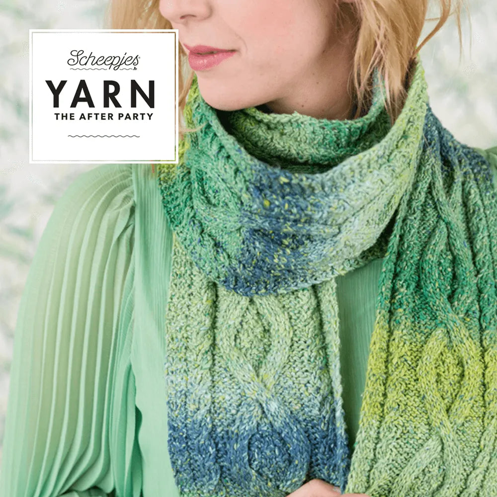 Scheepjes YARN The After Party Nr.12 - šalles adīšanas pamācība Mossy Cabled Scarf, ENG