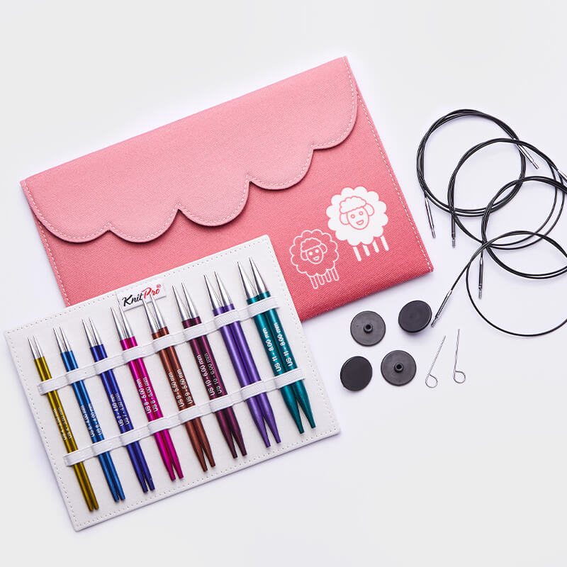 ZING DELUX /13cm standarta garuma maināmo apļa adāmadatu komplekts ar kabeļiem /KnitPro/ 8 izmēri