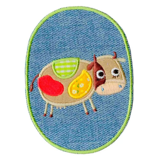 Piegludināms džinsu ielāps ceļgaliem ar gotiņu 10x7.3cm/HKM