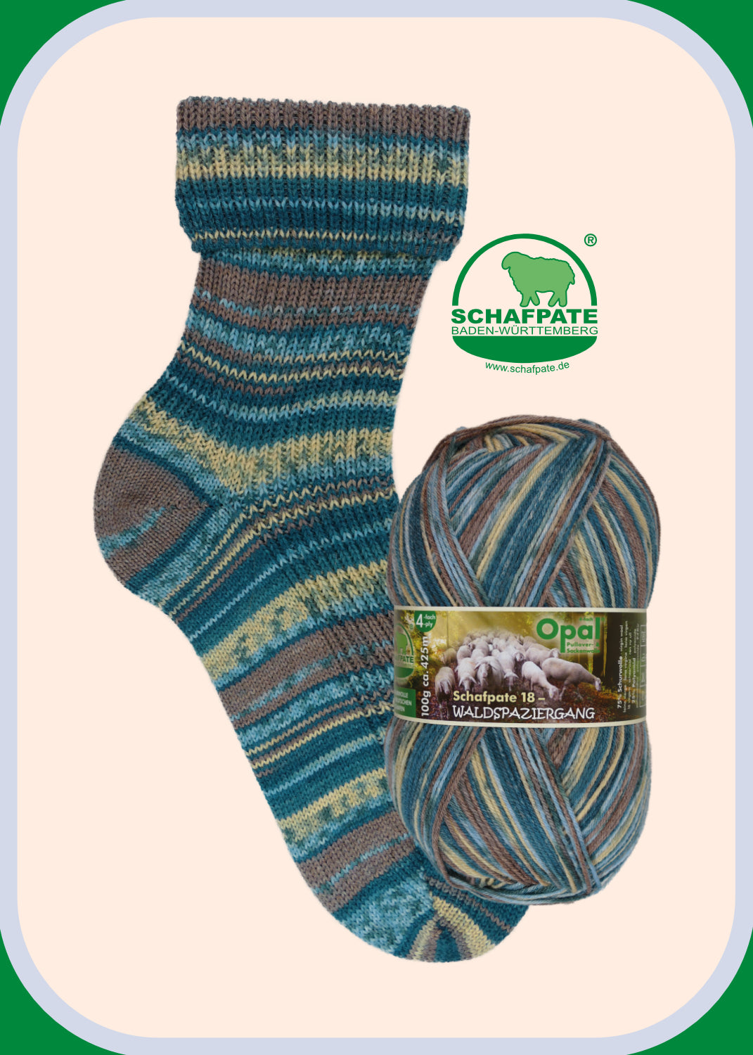 OPAL 4-diegu Schafpate 18 - Waldspaziergang 100g #11672 "Čārlijs vada baru"
