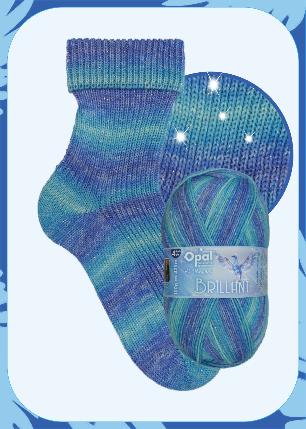 OPAL 4-ply Brillant - with Silver Effect 100g #11761 "Sea-washed shimmering yarn"